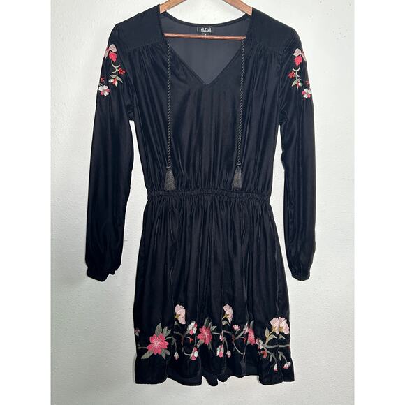 Ana Black Ember Dark Boho Dress Small Embroidered Velvet - Picture 1 of 6